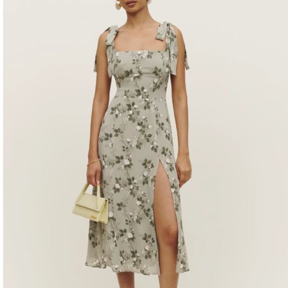 BEST Reformation Twilight Midi Dress Sz2 Verde Green White Floral